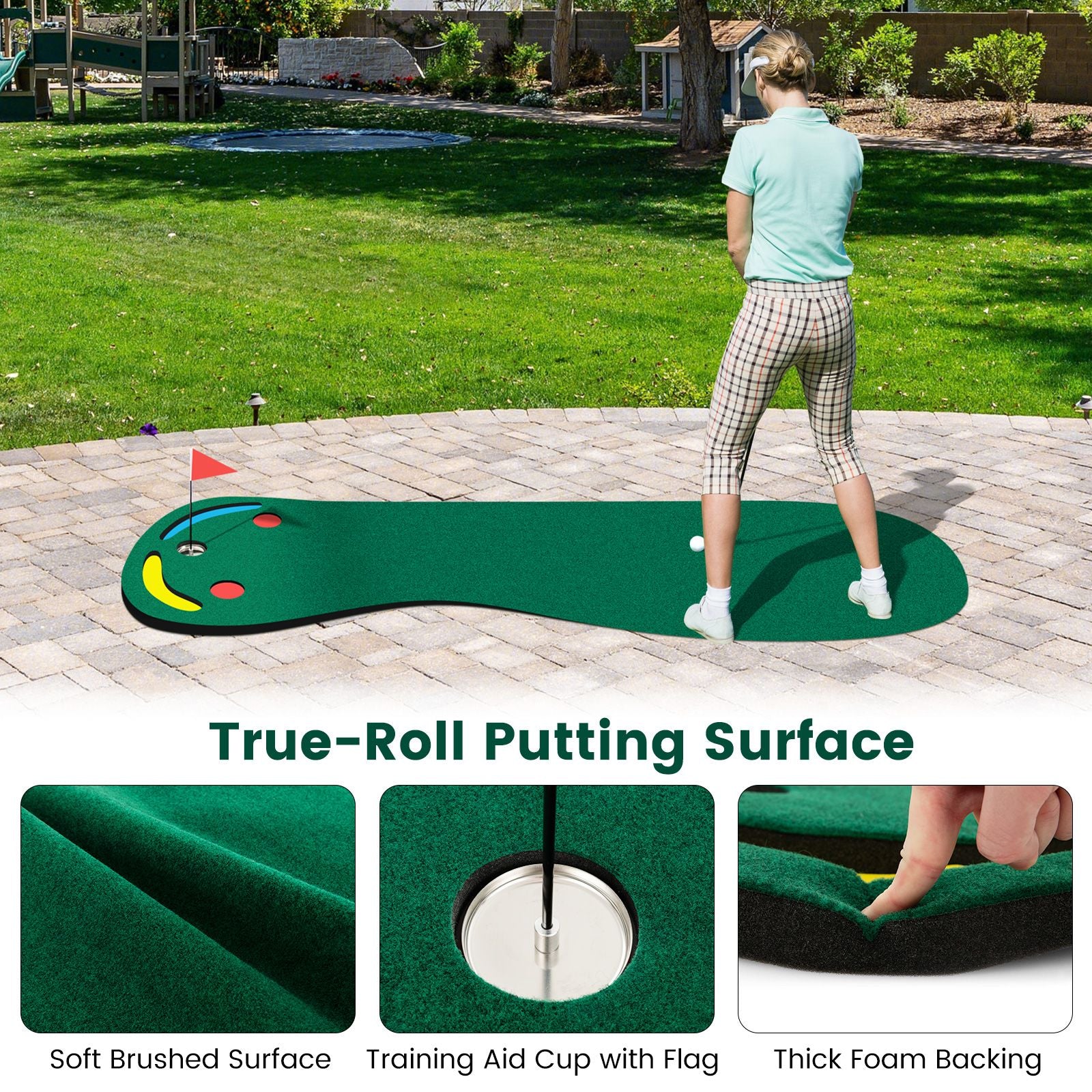 Golf Putting Green Set with 3 Putting Cups 1 Flag and Golf Hole Covers