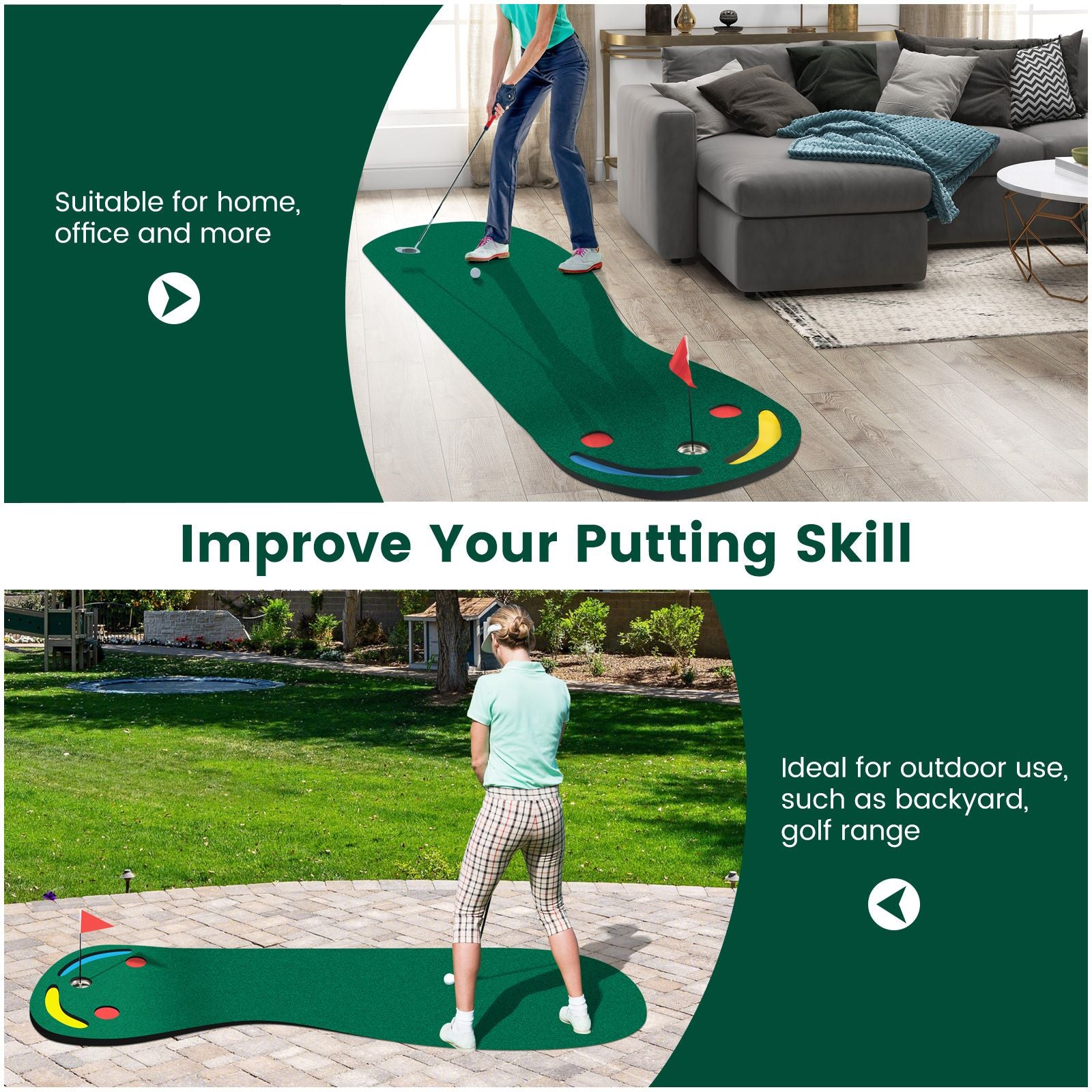 Golf Putting Green Set with 3 Putting Cups 1 Flag and Golf Hole Covers